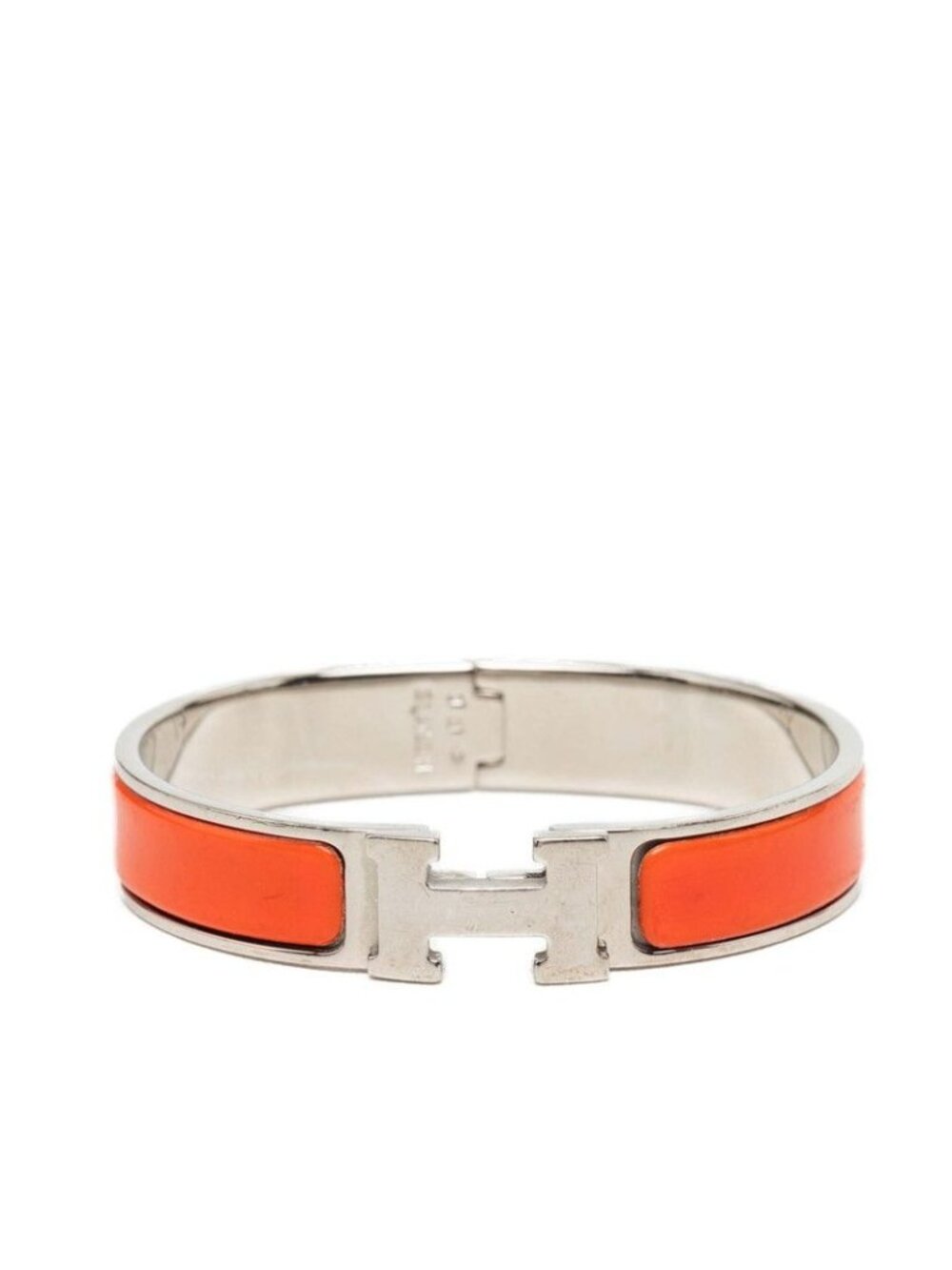 Hermes Clic H PM Bracelet Bangle Silver Orange Metal Enamel